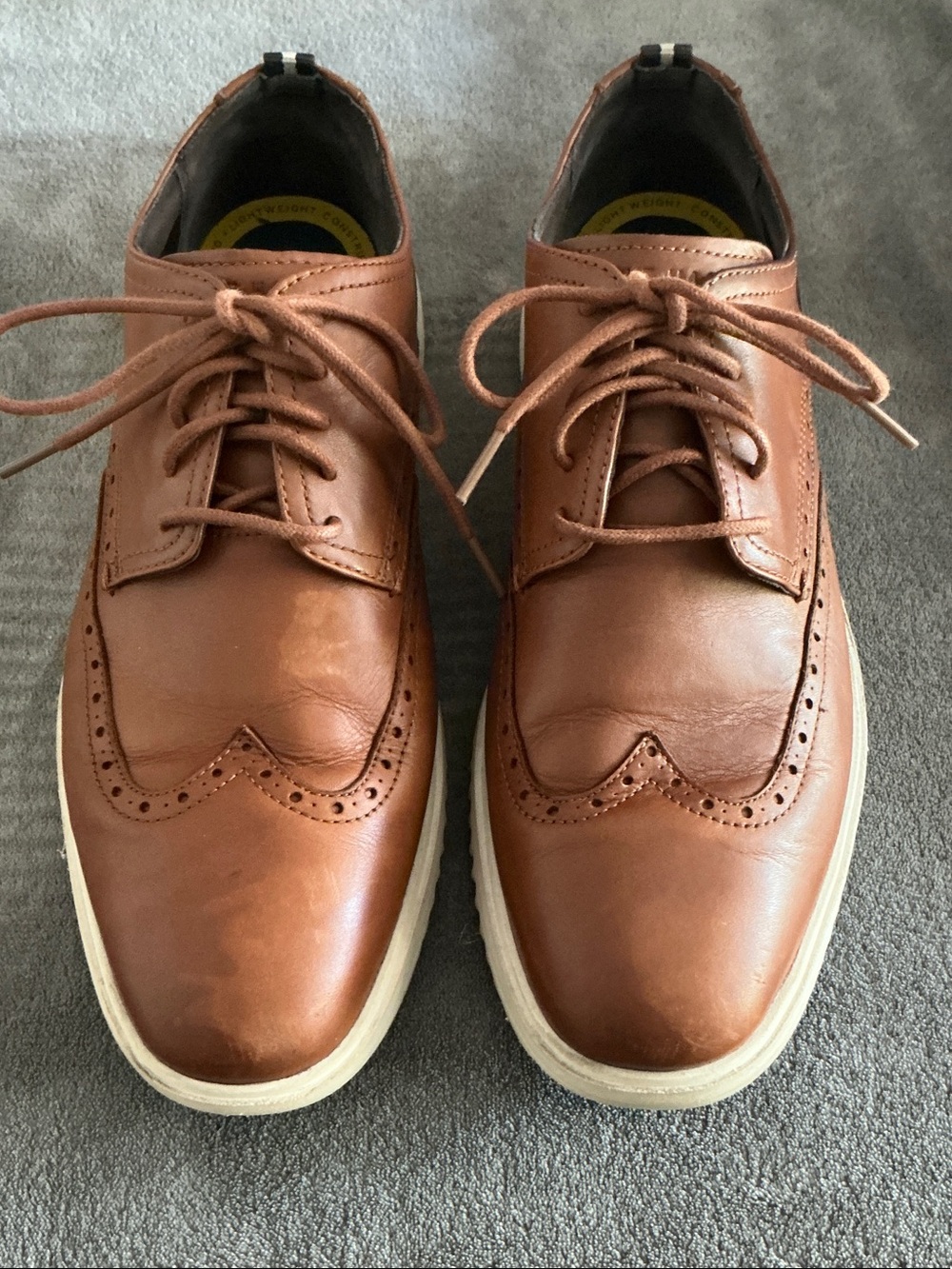 Cole Haan Men's Tan Brogue leather Derby Shoes with White Sole